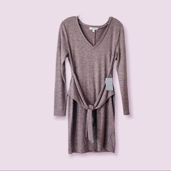 Bailey Blue Sweater Dress Knot Waist Tie Blush Pink NWT V Neck Stretch Nordstrom - Picture 3 of 11